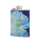 Blauw wit romantisch pioen waterverf schilderij heupfles (Links)