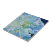 Blauw wit romantisch pioen waterverf schilderij tegeltje (Zijkant)