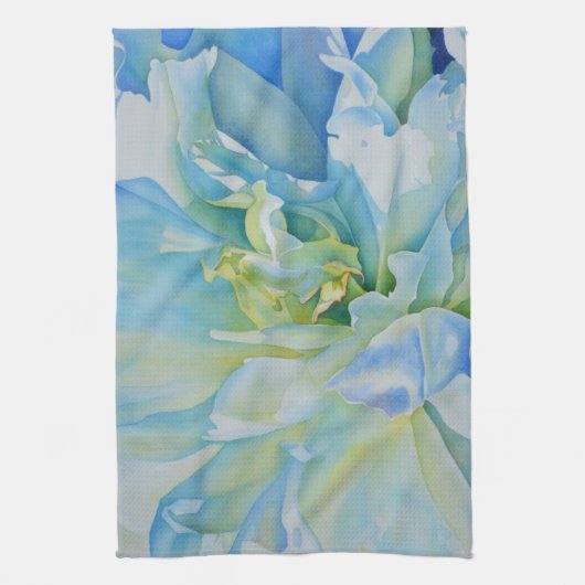 Blauw wit romantisch pioen waterverf schilderij theedoek (Verticaal)