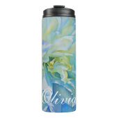 Blauw wit romantisch pioen waterverf schilderij thermosbeker (Voorkant)