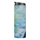 Blauw wit romantisch pioen waterverf schilderij thermosbeker (Geroteerd rechts)