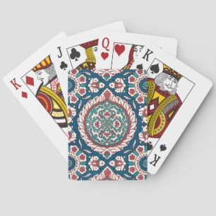 Blauw Wit Rood Blauwgroen Oosters Azulejo Patroon Pokerkaarten
