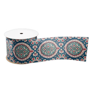 Blauw Wit Rood Blauwgroen Oosters Azulejo Patroon Satijnen Lint