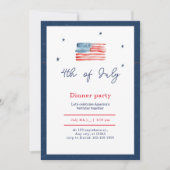 Blauw Wit Rood Minimalist 4 juli Diner Party Kaart (Voorkant)