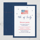 Blauw Wit Rood Minimalist 4 juli Diner Party Kaart (Voorkant / Achterkant)
