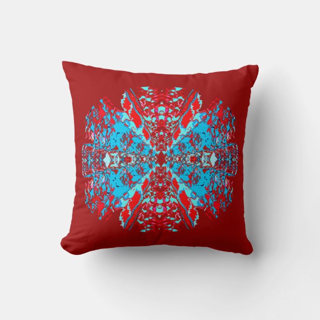 Blauw wit rood op rood joods-achtig Mandala design Kussen (Voorkant)