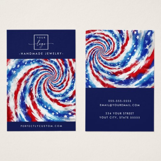 Blauw wit rood stropdas kleurstof werveling oorbel visitekaartje (Voorkant /achterkant)