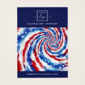 Blauw wit rood stropdas kleurstof werveling oorbel visitekaartje (Voorkant)
