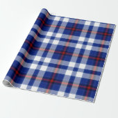 Blauw Wit Rood Tartan Plaid Cadeaupapier (Uitgerold)
