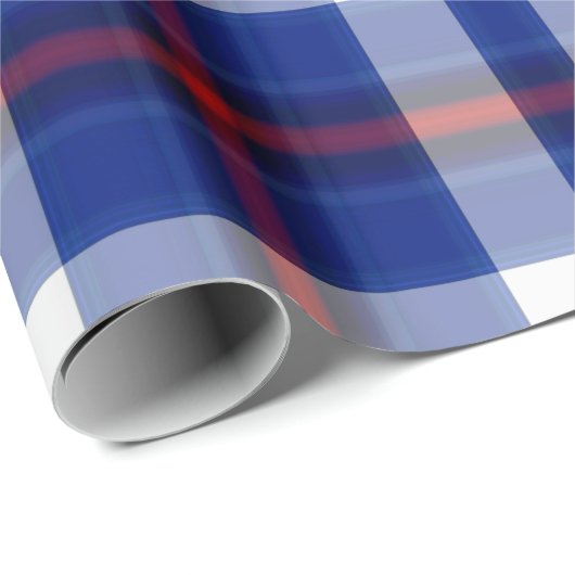 Blauw Wit Rood Tartan Plaid Cadeaupapier (Rol Hoek)