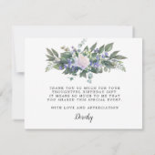 Blauw Wit Rose Bloemen 90ste Verjaardag Bedankkaart (Achterkant)