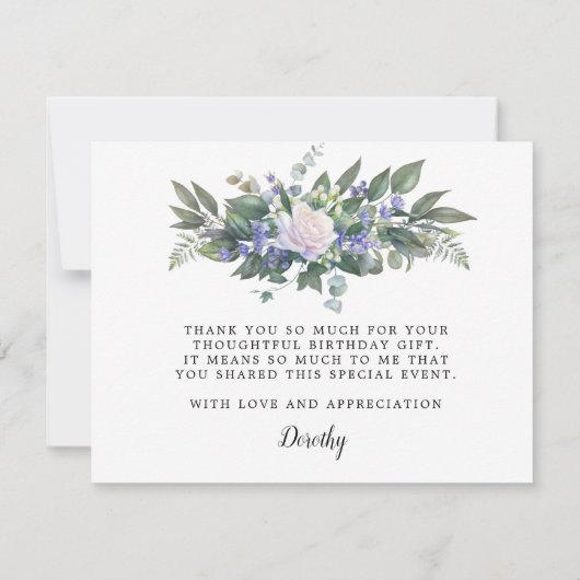 Blauw Wit Rose Bloemen 90ste Verjaardag Bedankkaart (Achterkant)