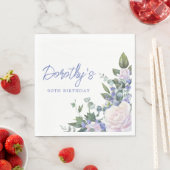 Blauw Wit Rose Bloemen 90ste Verjaardag Servet (Insitu)