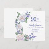 Blauw Wit Rose Bloemen 90ste Verjaardagsplein Kaart (Voorkant / Achterkant)