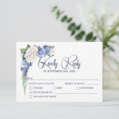 Blauw Wit Rose Bloemen bruiloft RSVP Kaartje (Staand voorkant)