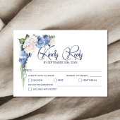 Blauw Wit Rose Bloemen bruiloft RSVP Kaartje