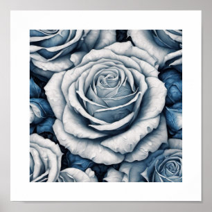 Blauw & Wit Rose Poster