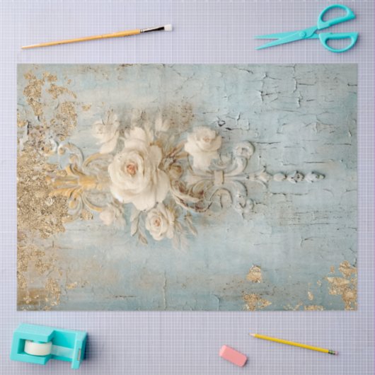  blauw wit Roses gouden folie Decoupage Tissuepapier (Craft)