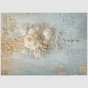 blauw wit Roses gouden folie Decoupage Tissuepapier