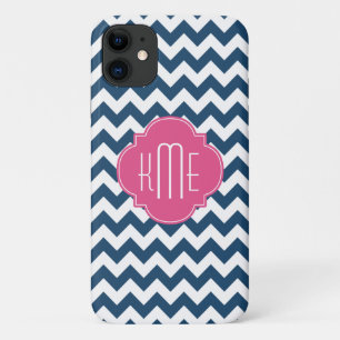 Blauw wit roze Chevron Quatrefoil Monogram Case-Mate iPhone Case