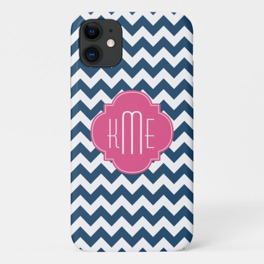 Blauw wit roze Chevron Quatrefoil Monogram Case-Mate iPhone Case (Achterkant)