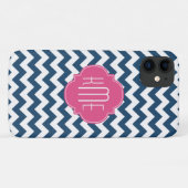Blauw wit roze Chevron Quatrefoil Monogram Case-Mate iPhone Case (Achterkant (horizontaal))