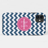 Blauw wit roze Chevron Zigzag Monogram Case-Mate iPhone Case (Achterkant (horizontaal))