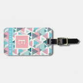  Blauw Wit Roze Geometrische Driehoek Bagagelabel (Voorkant horizontaal)