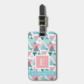  Blauw Wit Roze Geometrische Driehoek Bagagelabel (Voorkant verticaal)