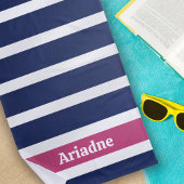 Blauw Wit Roze Gestreept Monogram Strandlaken