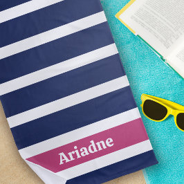 Blauw Wit Roze Gestreept Monogram Strandlaken