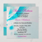 Blauw-wit-roze Moderne Floral Abstract 16th Kaart (Voorkant / Achterkant)