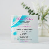 Blauw-wit-roze Moderne Floral Abstract 16th Kaart (Staand voorkant)