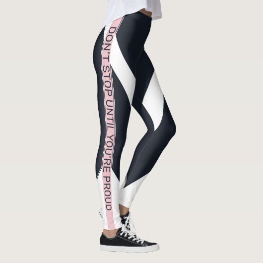 Blauw wit & roze motivatie geometrische strepen leggings (Rechts)