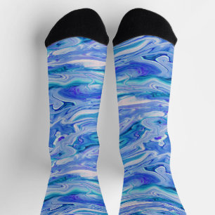 Blauw Wit Roze Teal Lila Marmer Agaat Abstract Sokken