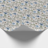 Blauw wit rozen inpakpapier (Hoek)