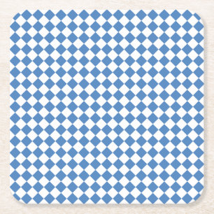 Blauw Wit Ruitjes Diamant Patroon Kartonnen Onderzetters