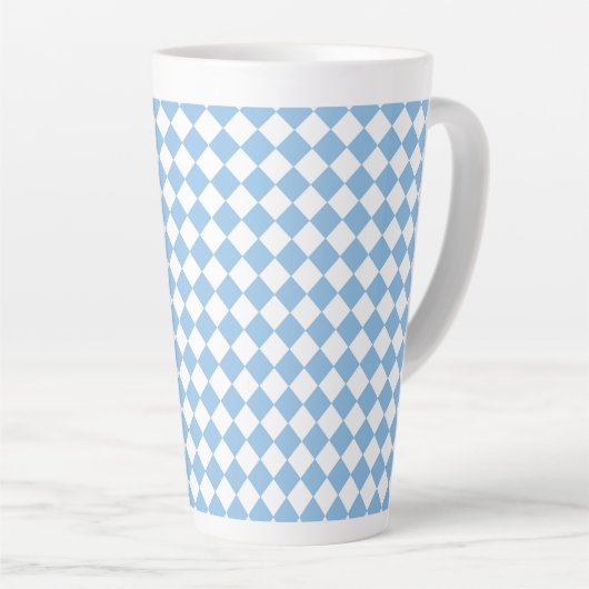 Blauw Wit Ruitjes Diamant Patroon Latte Mok (Rechterhoek)