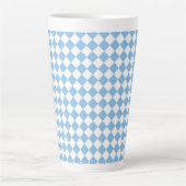 Blauw Wit Ruitjes Diamant Patroon Latte Mok (Voorkant)