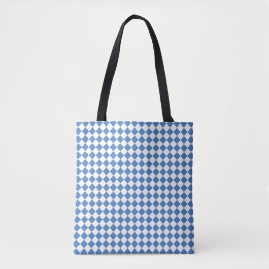 Blauw Wit Ruitjes Diamant Patroon Tote Bag (Voorkant)
