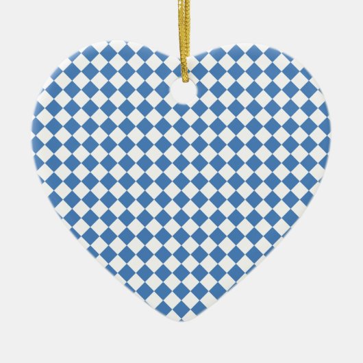 Blauw Wit Ruitpatroon Keramisch Ornament (Voorkant)