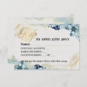 Blauw & Wit Rustiek Bloemen Huwelijk Antwoord Kaar (Voorkant / Achterkant)