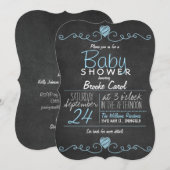 Blauw & Wit Rustiek Krijtbord, Hart Baby shower Kaart (Voorkant / Achterkant)
