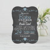 Blauw & Wit Rustiek Krijtbord, Hart Baby shower Kaart (Staand voorkant)