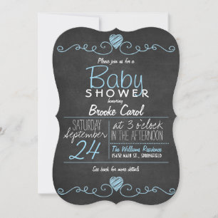 Blauw & Wit Rustiek Krijtbord, Hart Baby shower Kaart