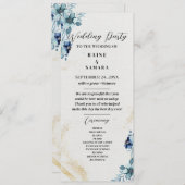 Blauw & Wit Rustieke Bloemen Wedding Party Program Programmakaart (Voorkant / Achterkant)