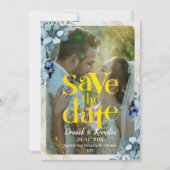 Blauw & Wit Rustieke Bloemenfoto Bewaar de datum Save The Date (Voorkant)