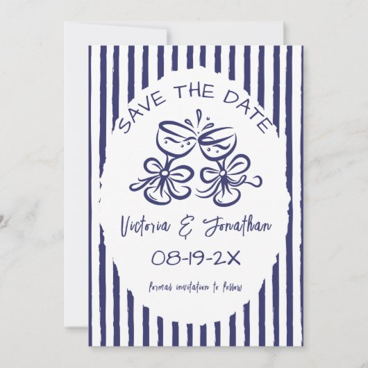 Blauw-wit rustieke bruiloft save the date (Voorkant)