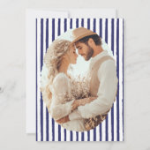 Blauw-wit rustieke bruiloft save the date (Achterkant)