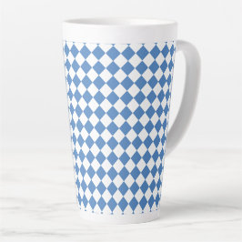 Blauw Wit Rut Diamant Patroon Latte Mok